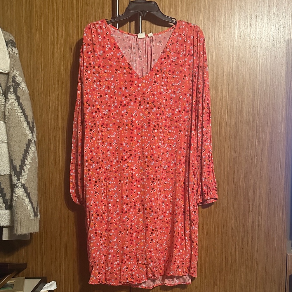 GAP Red Floral Long Sleeve Dress